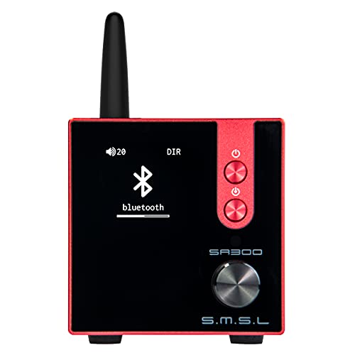 S.M.S.L SA300 HiFi-Digitalverstärker, Infineons MA12070-Chip 80 W x 2 Class D-Endstufe, Cinch-USB-Bluetooth 5.0-APTX-Eingang, mehrere EQ-Modi mit Fernbedienung (Rot) von S.M.S.L