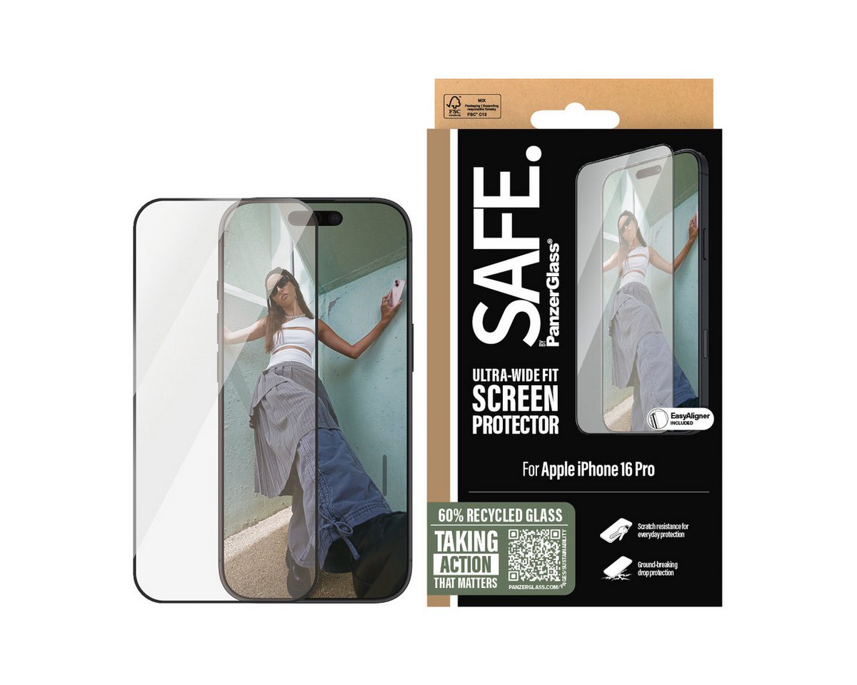 SAFE by PanzerGlass Displayschutzglas Ultra-Wide Fit Screen Protection für Apple iPhone 16 Pro, Displayschutzfolie, Schutzfolie, Bildschirmschutz, kratz- & stoßfest von SAFE by PanzerGlass