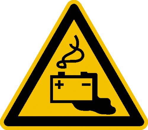 Warnschild Gefahren durch das Aufladen von Batterien Aluminium 100mm ISO 7010 1St. von SAFETYMARKING