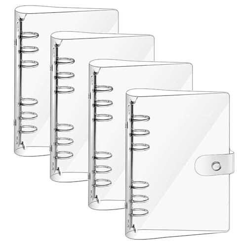 4 Stück Ringbuch A5 Nachfüllbar Notizbuch Ringbuchordner Transparente Ringbuch PVC Einband 6 Ring Binder A5 Nachfüllbar 6 Löcher Notizpapier Binder Taschen von SAIJIAN