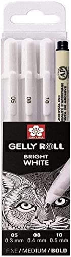 SAKURA Gelly Roll White, Bright White Stifte im Etui, Mix-Size 05/08/10 und 1 Markierung 005 von SAKURA