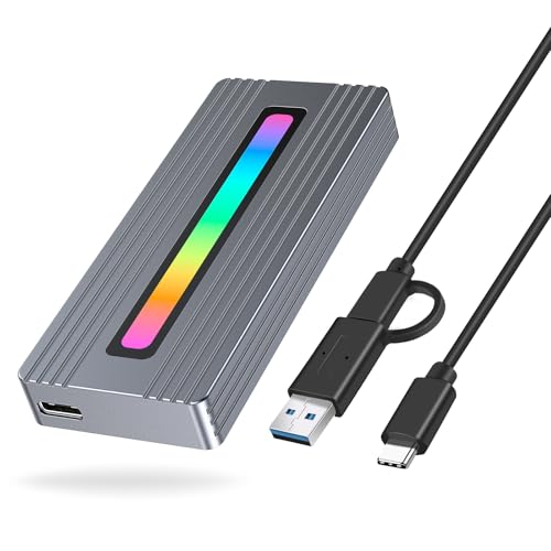 SALCAR M.2 NVME & SATA SSD Gehäuse [Aluminium], 10Gbps M.2 SSD Gehäuse USB 3.2 Gen2 NVMe zu USB Adapter für 2242/2260/2280 von M-Key/M+B Key mit 2-in-1 Kabel Festplattengehäuse von SALCAR