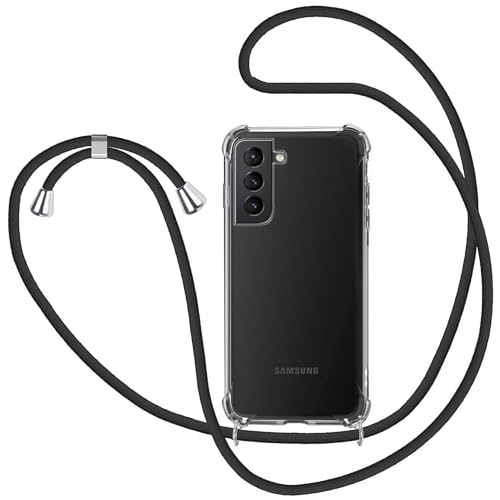 SAMCASE Schutzhülle für Samsung Galaxy S21 5G, Schutzhülle für Telefon mit Kordel, transparent, TPU, Bumper, Lanyard, Schwarz von SAMCASE