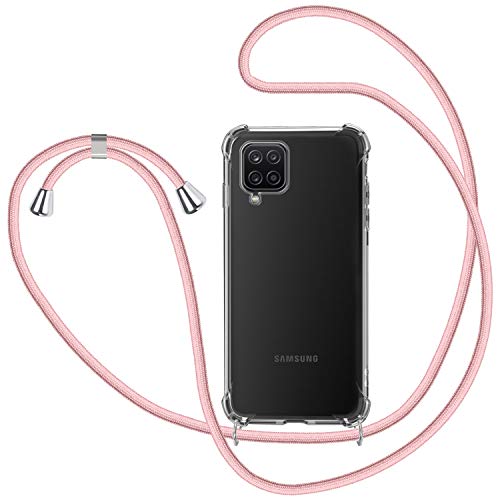 SAMCASE Handykette Hülle für Samsung Galaxy A12/M12 4G, Necklace Hülle mit Kordel Transparent Silikon Handyhülle mit Kordel zum Umhängen Schutzhülle mit Band in Rosé-Gold von SAMCASE