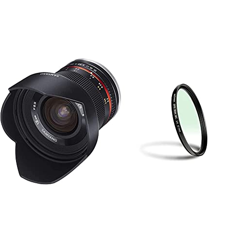 Samyang 12/2,0 Objektiv APS-C Fuji X manueller Fokus Fotoobjektiv, Weitwinkelobjektiv schwarz & Walimex Pro UV-Filter Slim MC 67 mm (inkl. Schutzhülle) von SAMYANG