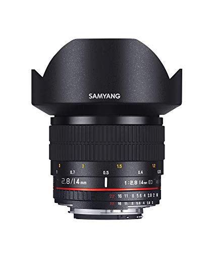 Samyang 14/2,8 Objektiv DSLR Nikon F AE manueller Fokus automatischer Blendenring Fotoobjektiv, Weitwinkelobjektiv schwarz von SAMYANG