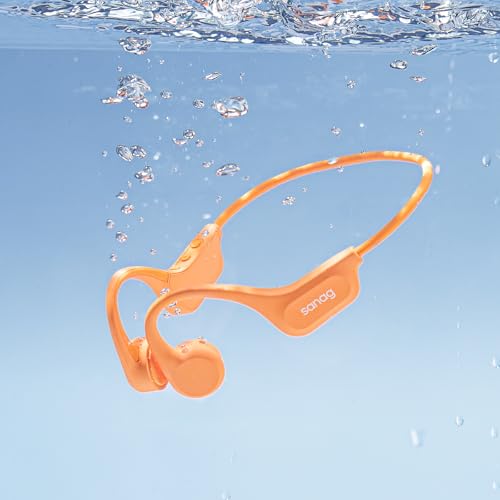 SANAG B60SPROMAX Bone Conduction Headphones Bluetooth 5.3 Open Ear Wireless Swimming Headphones Built-in 64GB Memory IPX8 Waterproof Sport Earphones Noise Reduction with Mic 10H (orange) von SANAG