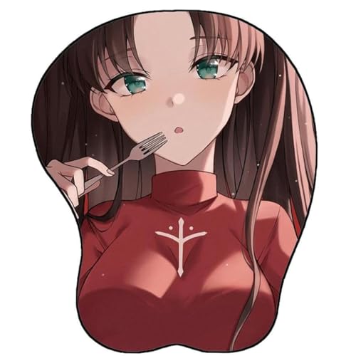 SANCOLYN-Anime Fate Tohsaka Rin 3D Mauspad mit Handgelenkauflage Gaming Mauspads Rutschfestes Mauspad 3D Mauspads 3D Ergonomisches Mauspad von SANCOLYN