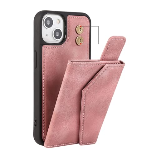 SANCOLYN Hülle Für iPhone 15ProMax/15Pro/15Plus/15 PU Leder Handytasche Bumper Mit Kartensteckplatz Vollständiger Linsenabdeckung Anti-Fingerabdruck stoßfeste Bumper Case (Pink,15pro) von SANCOLYN