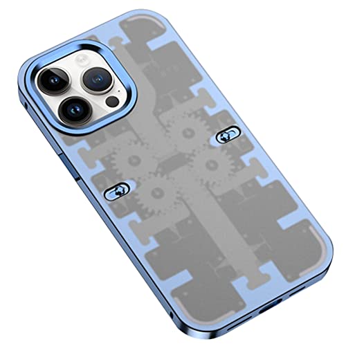 SANCOLYN Hülle für iPhone 14/14 Pro/14 Plus/14 Pro Max, Gehärtetes Glas Handyhülle, 44 Mechanischen Zahnrad Cooler Linsenschutz Von Aluminium Stoßfest Schutzhülle,Blau,14 Plus 6.7'' von SANCOLYN