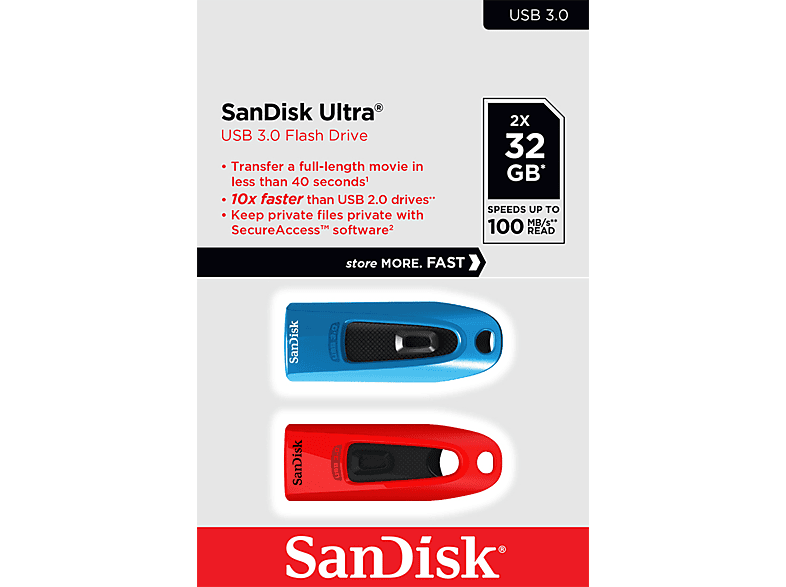 SANDISK Ultra USB-Stick, 32 GB, 100 MB/s, Blau und Rot von SANDISK