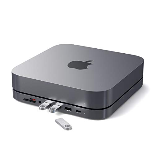 Satechi Type-C Aluminium Ständer & Hub – USB-C Datenport, Micro/SD Kartenleser, USB 3.0 & Kopfhöreranschluss – Kompatibel mit 2020 & 2018 Mac Mini (Space Grau) von SATECHI