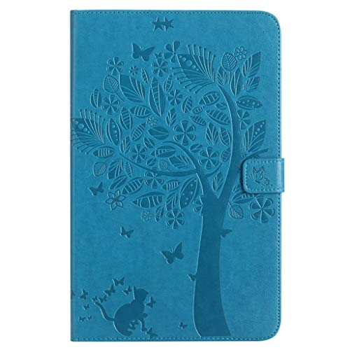 SATURCASE Samsung Galaxy Tab E 9.6 Hülle, Baum PU Lederhülle Magnetverschluss Flip Brieftasche Standfunktion Schutzhülle Tablet Tasche Hülle für Samsung Galaxy Tab E 9.6 SM-T560 T561 (Blau) von SATURCASE