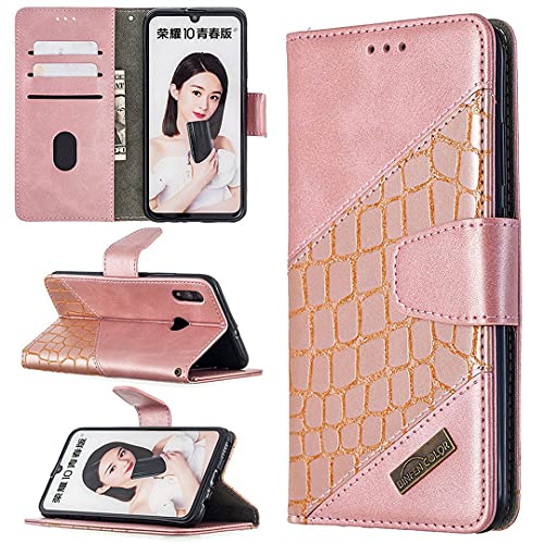 SATURCASE Schutzhülle für Huawei P Smart 2019, Krokodil-Muster, PU-Leder, Flip, doppelter Magnet, Brieftasche, Ständer, Kartenfächer, Schutzhülle für Huawei P Smart 2019 (Roségold) von SATURCASE