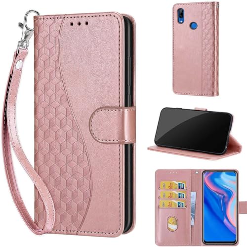 SATURCASE Schutzhülle für Huawei P Smart Z / Y9 Prime 2019, S-Cube PU Leder Flip Magnet Wallet Stand Kartenfächer Handschlaufe Schutzhülle für Huawei P Smart Z / Y9 Prime 2019 (BL-Roségold) von SATURCASE