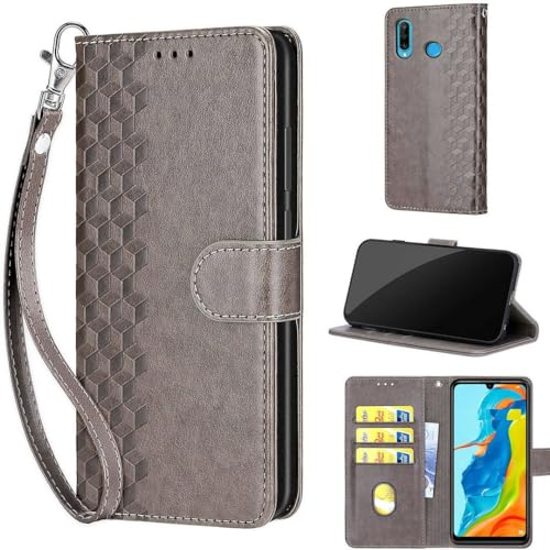 SATURCASE Schutzhülle für Huawei P30 Lite, Z-Cube PU-Leder, Klappmagnet, Brieftaschenständer, Kartenfächer, Handschlaufe, Schutzhülle für Huawei P30 Lite (ZL-Grau) von SATURCASE