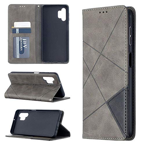 Saturcase Schutzhülle für Samsung Galaxy A32, Rautenmuster, PU-Leder, Klappetui, integrierter Magnetverschluss, Brieftasche, Standfunktion, Kartenfächer, Schutzhülle für Samsung Galaxy A32 (grau) von SATURCASE