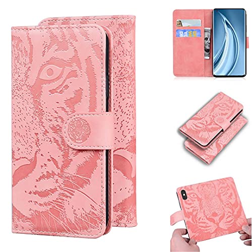 Saturcase Schutzhülle für Xiaomi Mi 10S, mit coolem Tiger-Prägung, PU-Leder, Flip Dual Magnet, Brieftasche, Ständer, Kartenfächer, Schutzhülle für Xiaomi Mi 10S, Rosa von SATURCASE