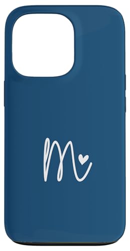 Hülle für iPhone 13 Pro Minimalistischer Anfangsbuchstabe M Herz Monogramm Marineblau von SAVARLO