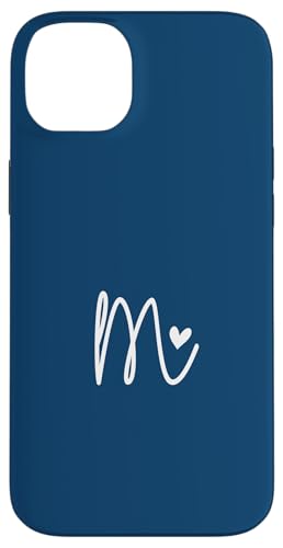 Hülle für iPhone 14 Plus Minimalistischer Anfangsbuchstabe M Herz Monogramm Marineblau von SAVARLO