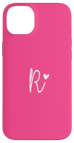 Hülle für iPhone 14 Plus Minimalistischer Anfangsbuchstabe R Herz Monogramm Bright Hot Pink von SAVARLO