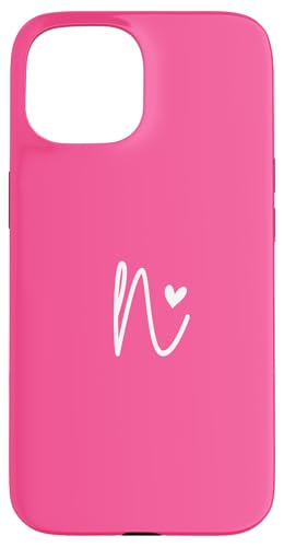 Hülle für iPhone 15 Minimalistischer Initialbuchstabe N Herz Monogramm Bright Hot Pink von SAVARLO