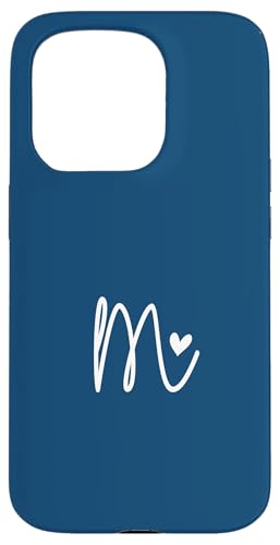 Hülle für iPhone 15 Pro Minimalistischer Anfangsbuchstabe M Herz Monogramm Marineblau von SAVARLO