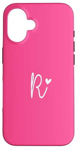 Hülle für iPhone 16 Minimalistischer Anfangsbuchstabe R Herz Monogramm Bright Hot Pink von SAVARLO