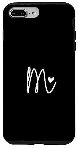 Hülle für iPhone 7 Plus/8 Plus Minimalistischer Anfangsbuchstabe M Herz Monogramm Schwarz und Weiß von SAVARLO