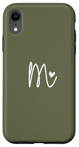 Hülle für iPhone XR Minimalistischer Anfangsbuchstabe M Herz Monogramm olivgrün von SAVARLO