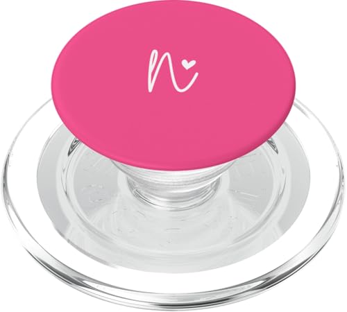 Minimalistischer Initialbuchstabe N Herz Monogramm Bright Hot Pink PopSockets PopGrip für MagSafe von SAVARLO