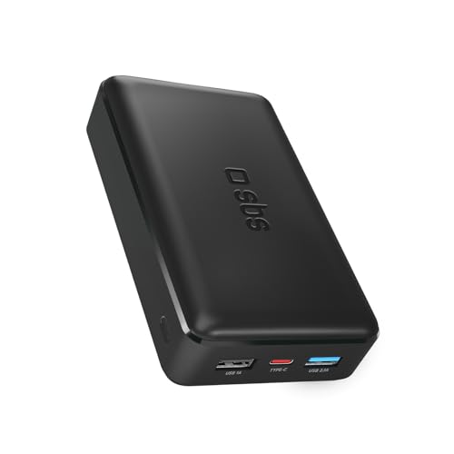 SBS Power Bank Ladegerät 20000 mAh, 1 x 10W USB-A Port und 1 x 5W, 1 x 10W USB-C, schlank, leicht, lädt bis zu 8 mal Smartphone und 4 mal Tablet von SBS