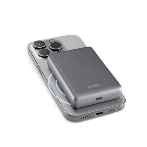 SBS PowerBank 10K MagSafe, 10.000 mAh Power Delivery 20 W, 15 W kabelloses Laden, magnetisch, Status-LED, USB-C, Ladegerät für iPhone, iPad, AirPods, Samsung, Tablet, Smartphone, graues Aluminium SBS PowerBank 10K MagSafe, 10.000 mAh Power Delivery 20 W, 15 W kabelloses Laden, magnetisch, Status-LED, USB-C, Ladegerät für iPhone, iPad, AirPods, Samsung, Tablet, Smartphone, graues Aluminium von SBS