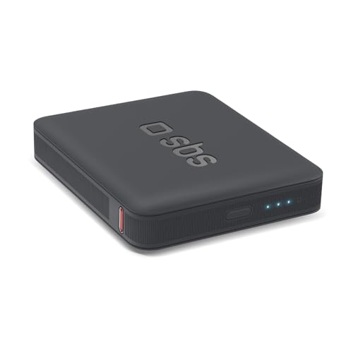 SBS Powerbank 5000 mAh klein und kompakt, USB-C Power Delivery, 10W, optimal für Smartphones, iPhone, Tablets, Lautsprecher, Ohrhörer, Kindle, schwarz von SBS