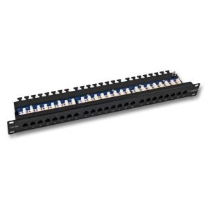 CAT5E CAT.5E Patchpanel, Patchfeld, 24 Port RJ45 100MHz, 19" Stahlblechgehäuse, 1HE, UTP, 1Gbit, schwarz, von SCE Network