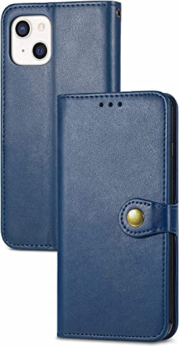 SCHIK Brieftaschen-Schutzhülle für iPhone 13 Mini/13/13 Pro/13 Pro Max, schützende Echtleder-Klapphülle mit Kartenfächern, TPU-Schale, Ständer, magnetische Folio-Abdeckung (Farbe: Blau, Größe: 13pro von SCHIK