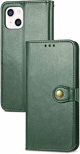 SCHIK Brieftaschen-Schutzhülle für iPhone 13 Mini/13/13 Pro/13 Pro Max, schützende Echtleder-Klapphülle mit Kartenfächern, TPU-Schale, Ständer, magnetische Folio-Abdeckung (Farbe: Grün, Größe: 13 Mini von SCHIK