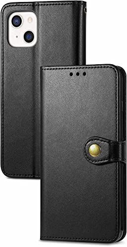 SCHIK Brieftaschen-Schutzhülle für iPhone 13 Mini/13/13 Pro/13 Pro Max, schützende Echtleder-Klapphülle mit Kartenfächern, TPU-Schale, Ständer, magnetische Folio-Abdeckung (Farbe: Schwarz, Größe: 33 - von SCHIK