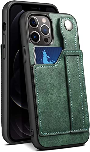 SCHIK Hüllen für iPhone 13/13 Pro/13 Pro Max, PU-Leder-Brieftaschen-Schutzhülle, mit Kartenholster-Handschlaufe, Handyhalterung, Rückabdeckung (Farbe: Grün, Größe: 13 - 6,1 Zoll) von SCHIK