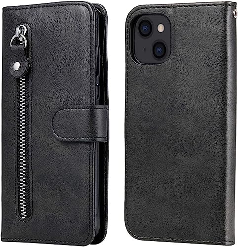 SCHIK Lederhülle für iPhone 14/14 Pro/14 Plus/14 Pro Max, Brieftaschen-Schutzhülle mit Kartenhalter, Ständer-Funktion, Reißverschluss, stoßfest, Schutzhülle von SCHIK