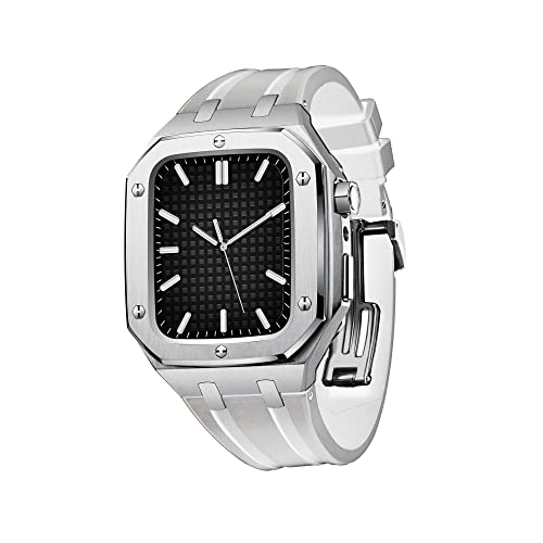 SCHIK Schönes Geschenk für Herren und Damen, Militär-Metallgehäuse für iWatch Serie 7/SE/6/5/4, Silikonarmband, stoßfester Stoßfänger für Apple Watch, 45 mm, 44 mm, Business-Casual-Stil, Uhrenarmband von SCHIK