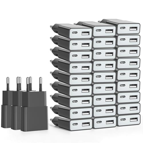 30pack USB Ladegerät 5W Slim Ladestecker Netzteil 5V 1A 2Port USB C+ USB A Netzstecker Adapter, Steckdosenadapter für iPhone,eBook Reader, Xperia, MP3, Smartphone（Grau） von SCHITEC