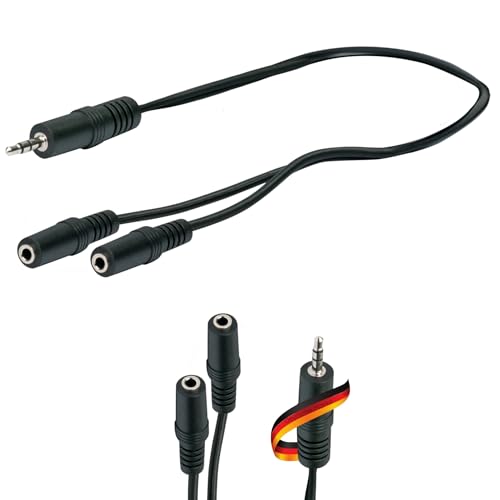 SCHWAIGER KHA4280 533 AUX Adapter Klinke 2x 3,5mm Klinkenbuchse auf 1x 3,5mm Klinkenstecker Knickschutz Audioadapter Klinkenanschluss 0,2m schwarz von SCHWAIGER