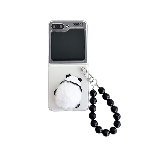 SCJLSDA Schutzhülle für Samsung Galaxy Z Flip 6, Anime-Cartoon, niedlicher Panda-Druck, Rückseite mit Plüschkugel-Design, transparente Kawaii-Schutzhülle für Z Flip 6 von SCJLSDA