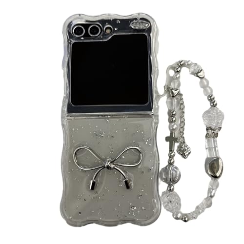 SCJLSDA Schutzhülle für Samsung Galaxy Z Flip 6, süßes 3D-Schleifen-Design, leichte, luxuriöse, glänzende Schutzhülle, mit Perlen-Edelstein-Diamant-Armband für Galaxy Z Flip 6 (Fliege) von SCJLSDA