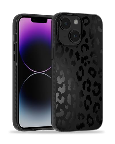 SCORPIFY Schutzhülle für iPhone 14 Plus, schwarzes Leoparden-Design, niedlich, magnetisch, stoßfest, für Frauen und Mädchen, mit Displayschutzfolie aus gehärtetem Glas + Kameralinsenschutz, stilvoller von SCORPIFY