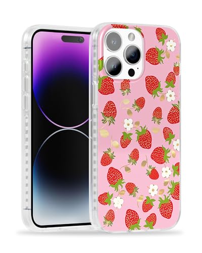 SCORPIFY Schutzhülle für iPhone 15 Pro mit Erdbeer-Party-Frucht-Design [kompatibel mit MagSafe], niedliches florales magnetisches Handy-Stoßfänger für Frauen Mädchen, stilvolle rosa Blumenabdeckung von SCORPIFY