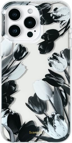 SCORPIFY Schutzhülle für iPhone 16 Pro Max mit schwarzem Tulpenblumen-Design, niedliche, transparente Blumen-Handyhülle für Damen und Mädchen, [3 m Fallschutz] [vergilbungsfrei] schlanker, stoßfester von SCORPIFY