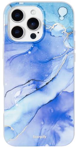 SCORPIFY für iPhone 16 Pro Hülle mit Fantasy Marmor Design in Blau [Kompatibel mit Magnetic], süße magnetische Handyhülle für Frauen, Mädchen und Männer, schmaler Bumper mit goldenen Akzenten von SCORPIFY