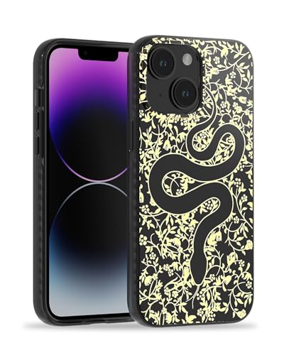 SCORPIFY für iPhone 14 Hülle [Kompatibel mit Magnetic] mit schwarzem Schlangen Garten Blumen Design, süße Handyhülle für Frauen und Mädchen, schmaler Bumper mit goldenen Akzenten von SCORPIFY